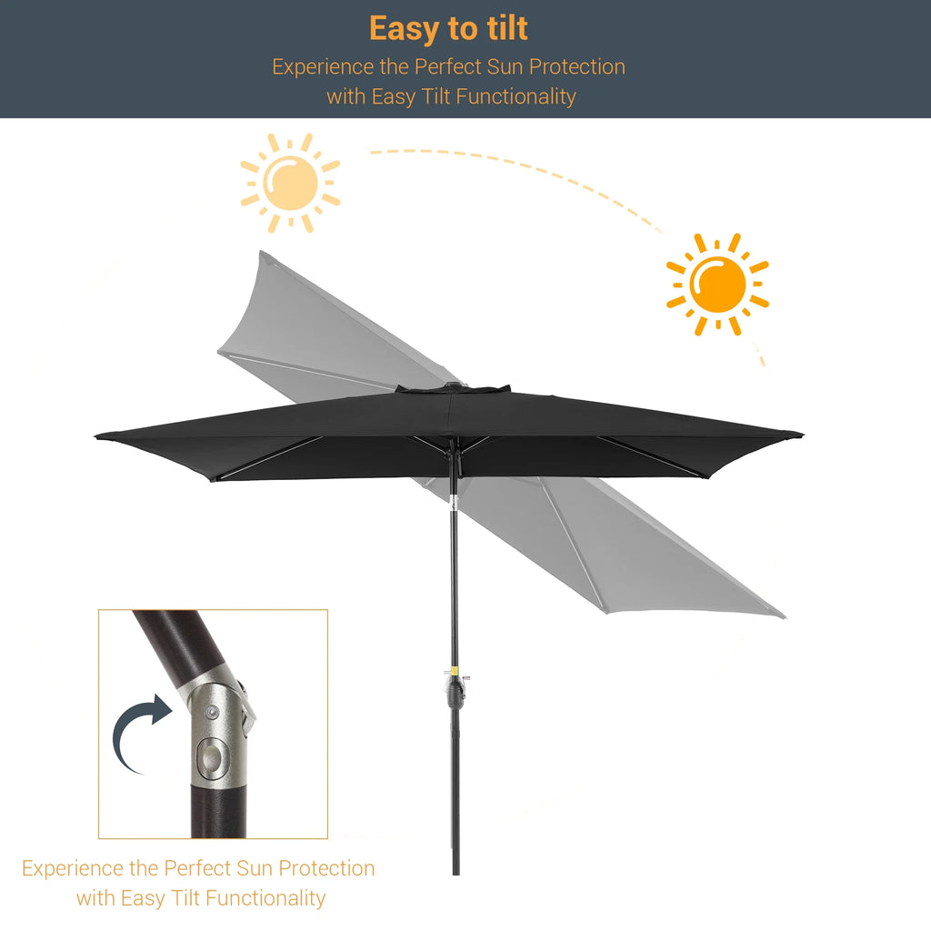 Black 6x9ft Outdoor Patio Market Umbrella with Polyester Canopy W182