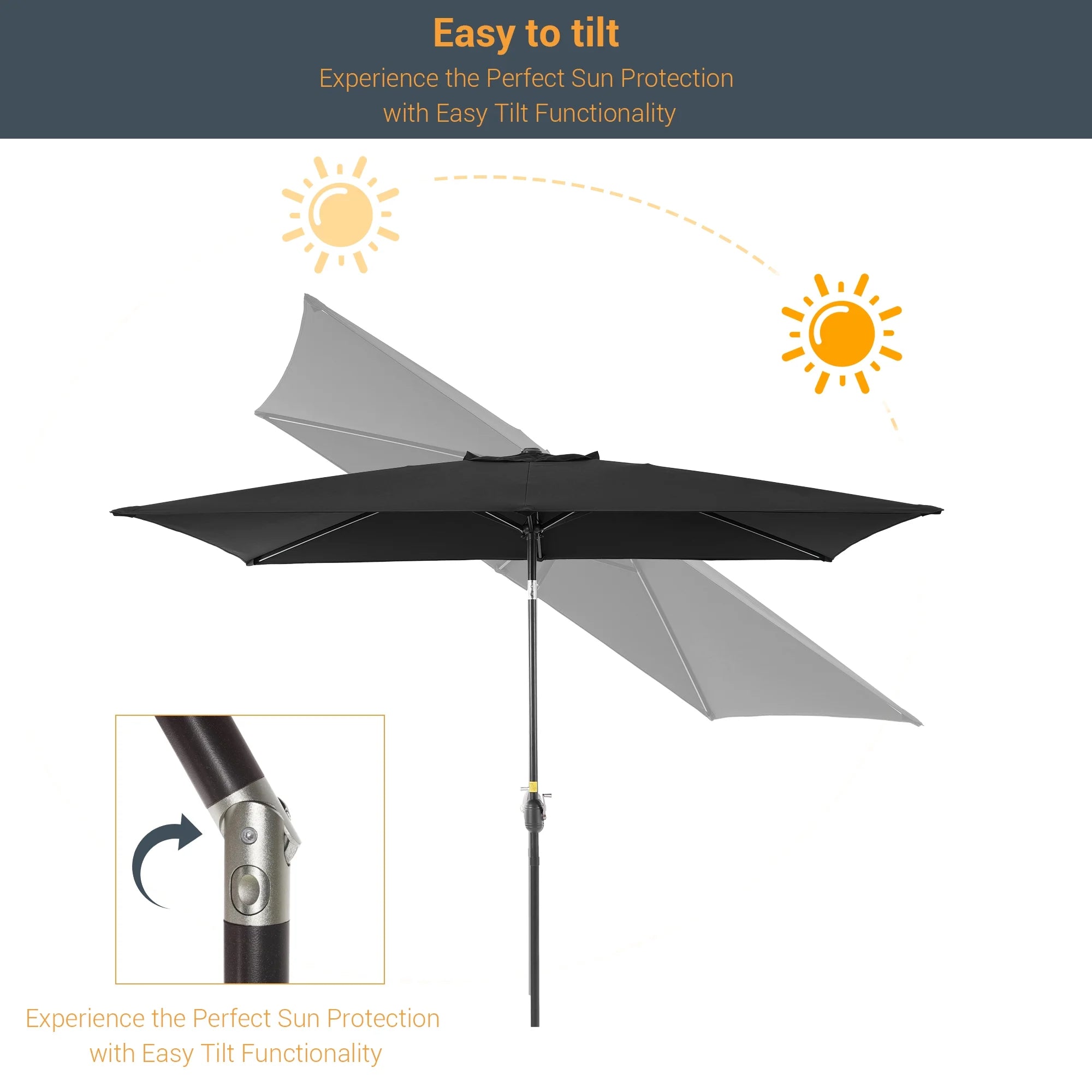 Black 6x9ft Outdoor Patio Market Umbrella with Polyester Canopy W182