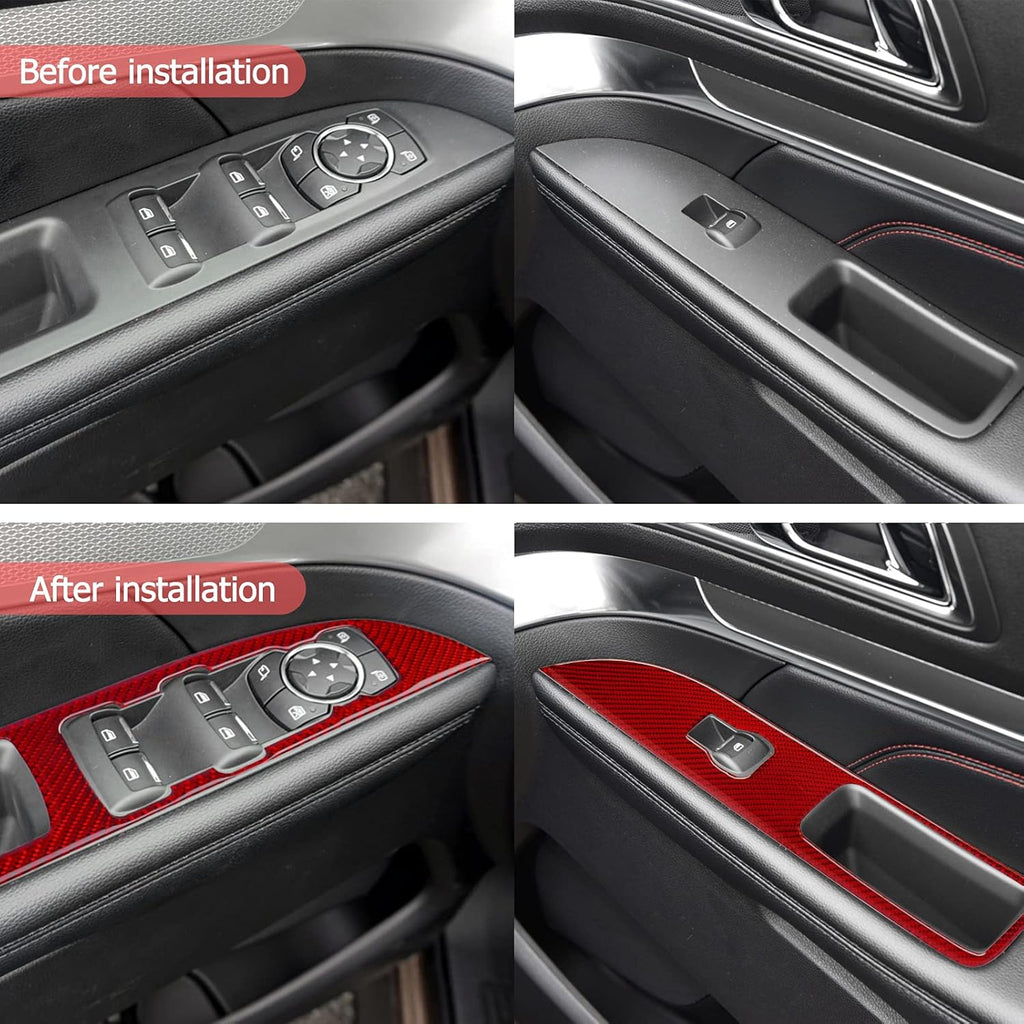 Red Carbon Fiber Door Window Lift Control Panel Cover Trim Sticker for Ford Explorer 2014-2019 M936