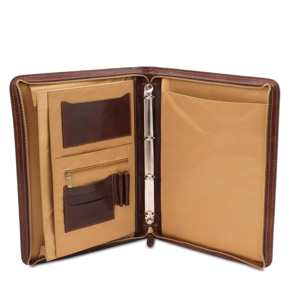 Brown Leather Document Case with Ring Binder D989