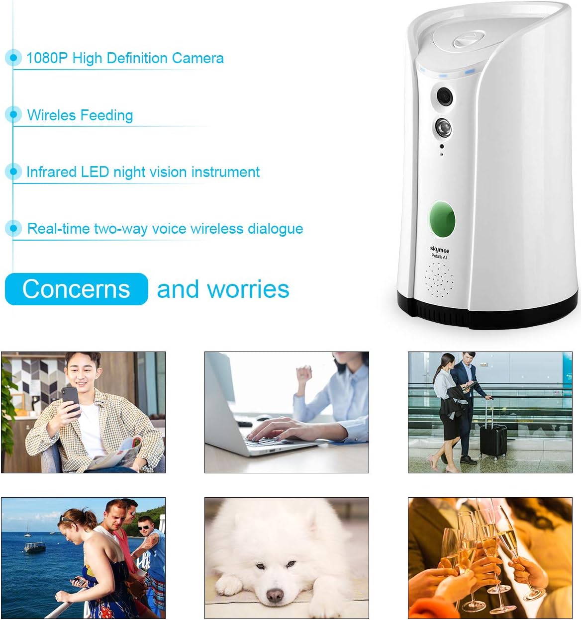 White Full HD Pet Camera with Two-Way Audio and Night Vision V8994