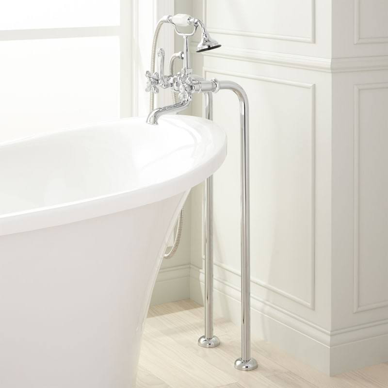 Floor Mounted Tub Filler Faucet with Cross Handles and Hand Shower W510440