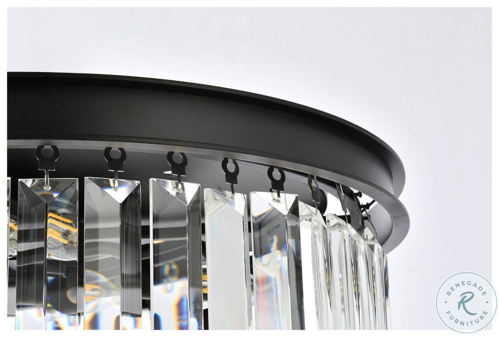 6 Light Matte Black Flush Mount Crystal O237