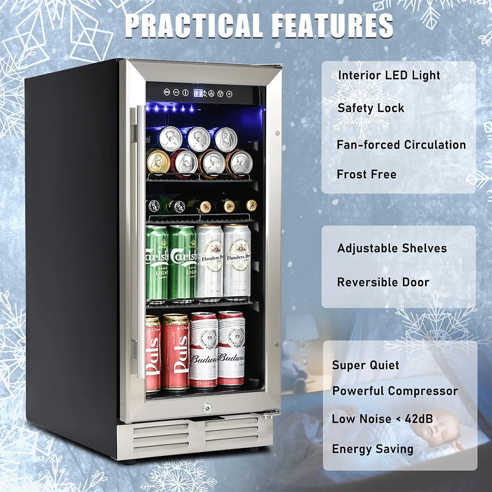 Freestanding Beverage Refrigerator Stainless Steel 120-Can Capacity C641104