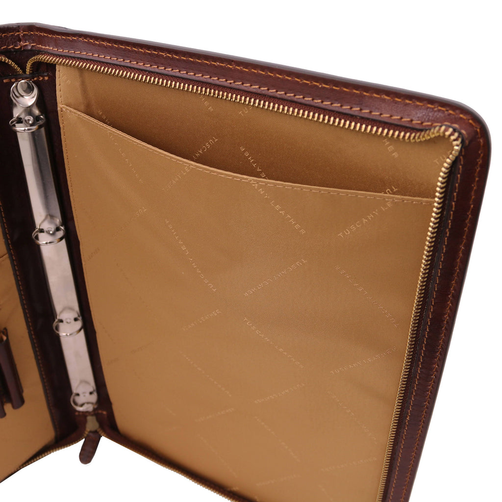 Brown Leather Document Case with Ring Binder D989