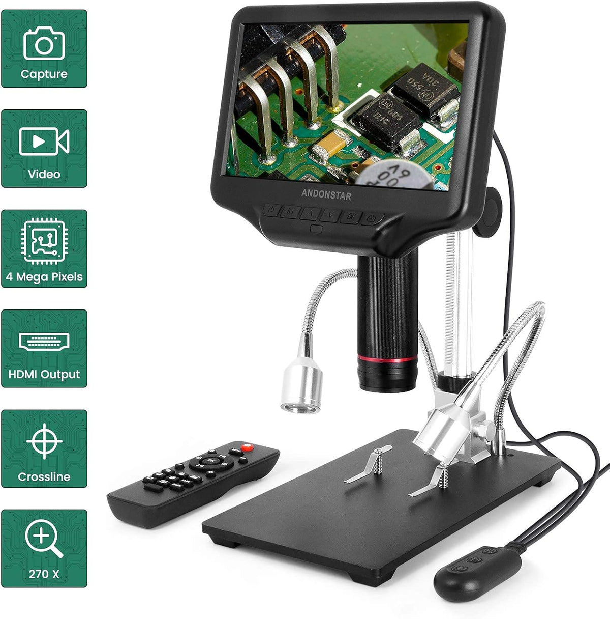 1080P 4MP Digital Microscope with 7-inch HD LCD Display and 270X Magnification V494