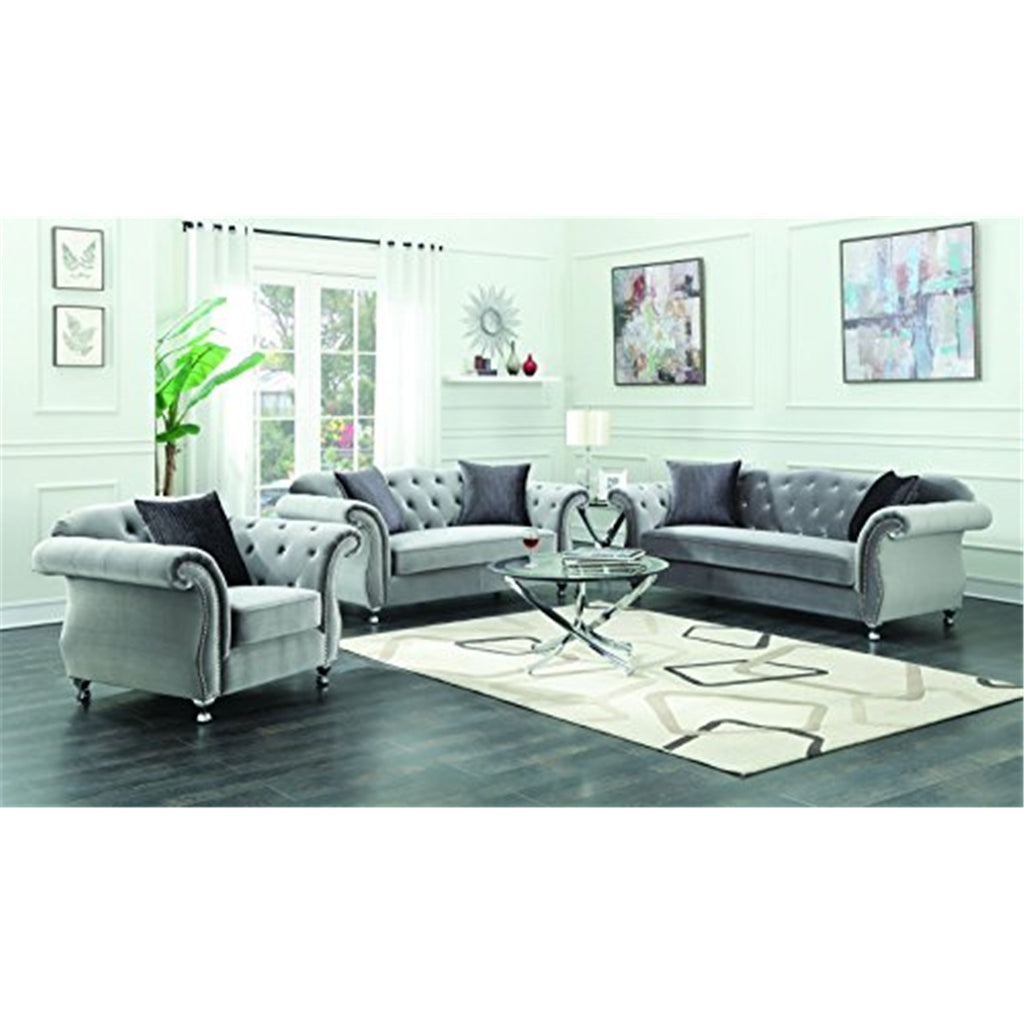 Silver Upholstered Tufted Living Room Set U463469