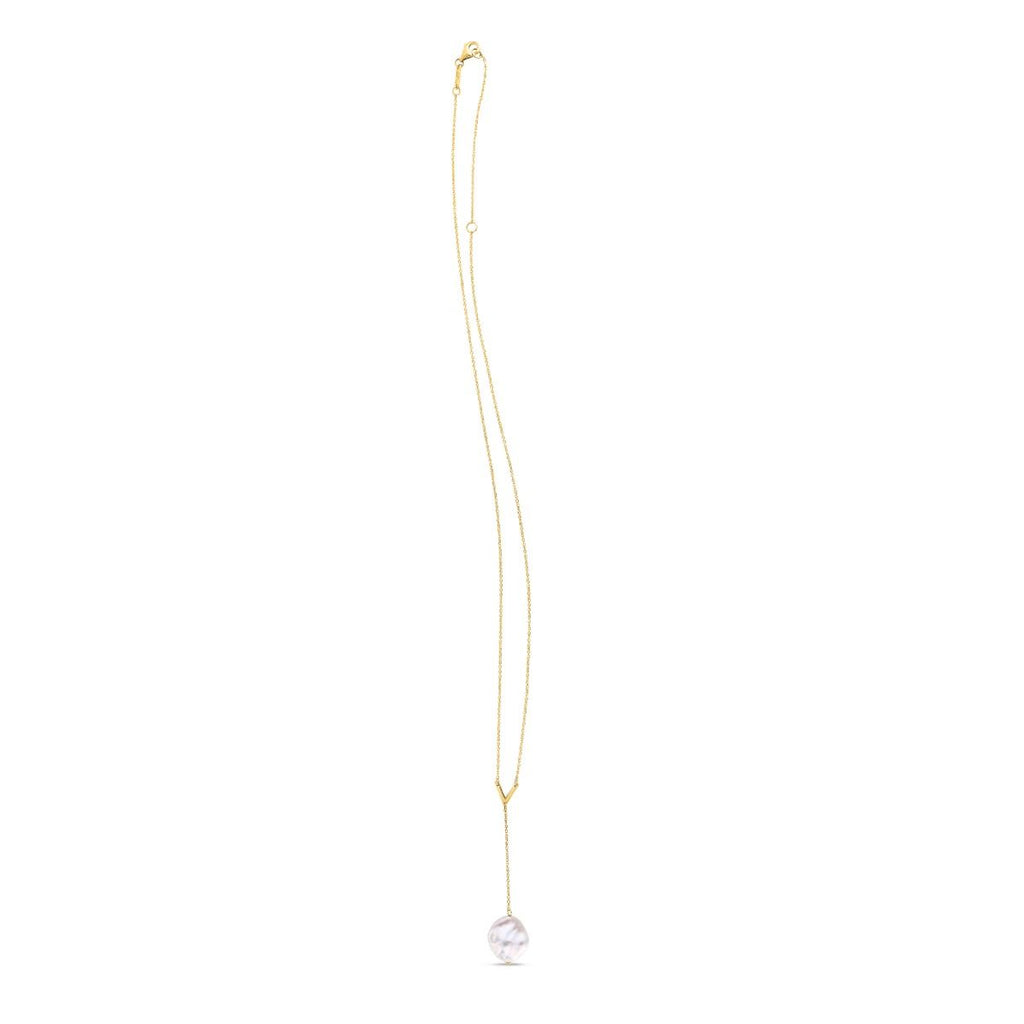 14K Yellow Gold Keshi Pearl Lariat Necklace with Lobster Clasp - 18" O649445