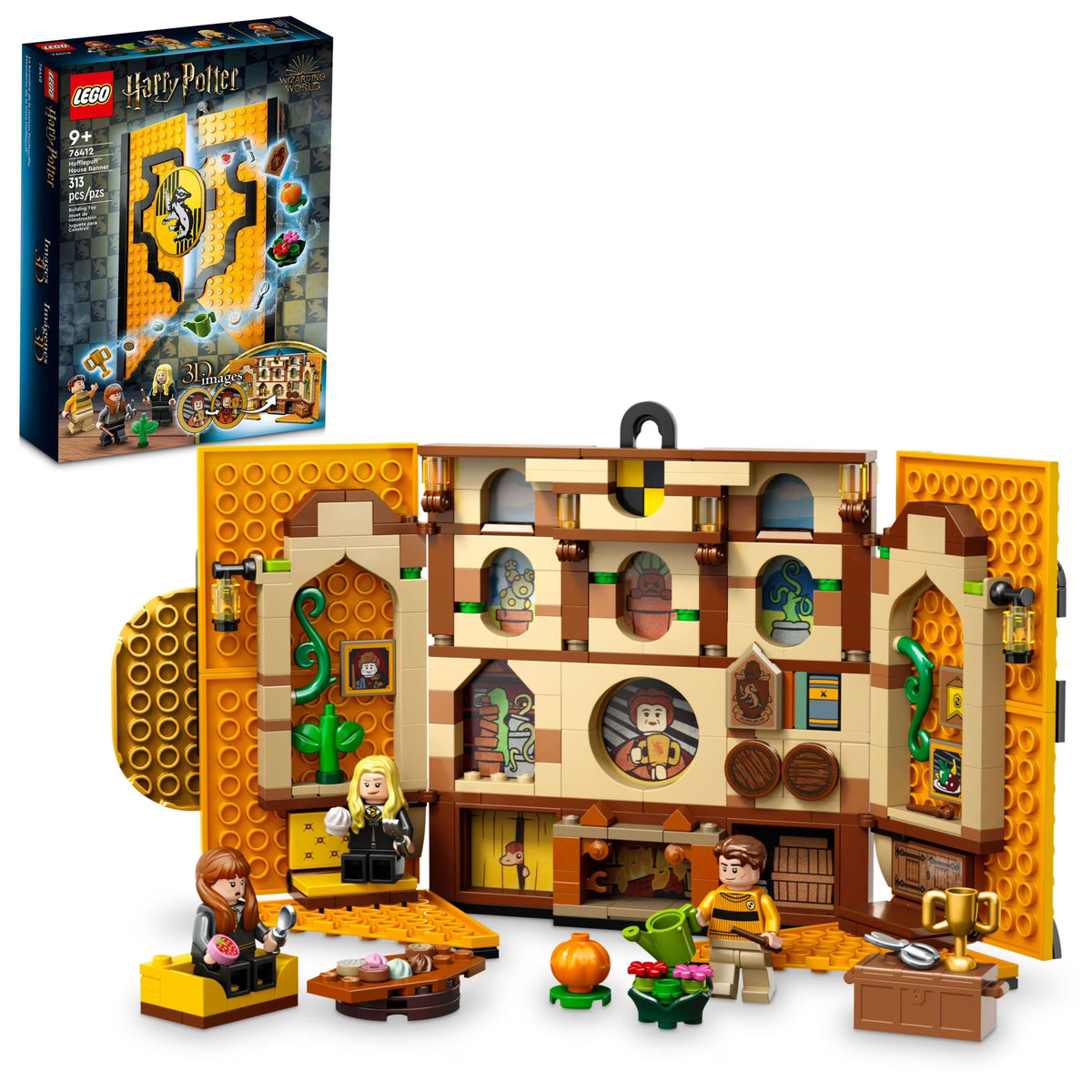 LEGO Harry Potter Hufflepuff House Banner 76412 - Hogwarts Castle Common Room Toy or Wall Decoration, Set with 3 Minifigures and Mandrake, Collectible Travel Toys, Great Gift for Boys, Girls, or Kids G170