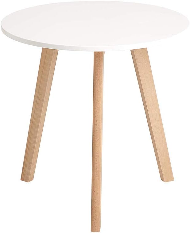 White Round Side Table with Beech Wood Legs U5713