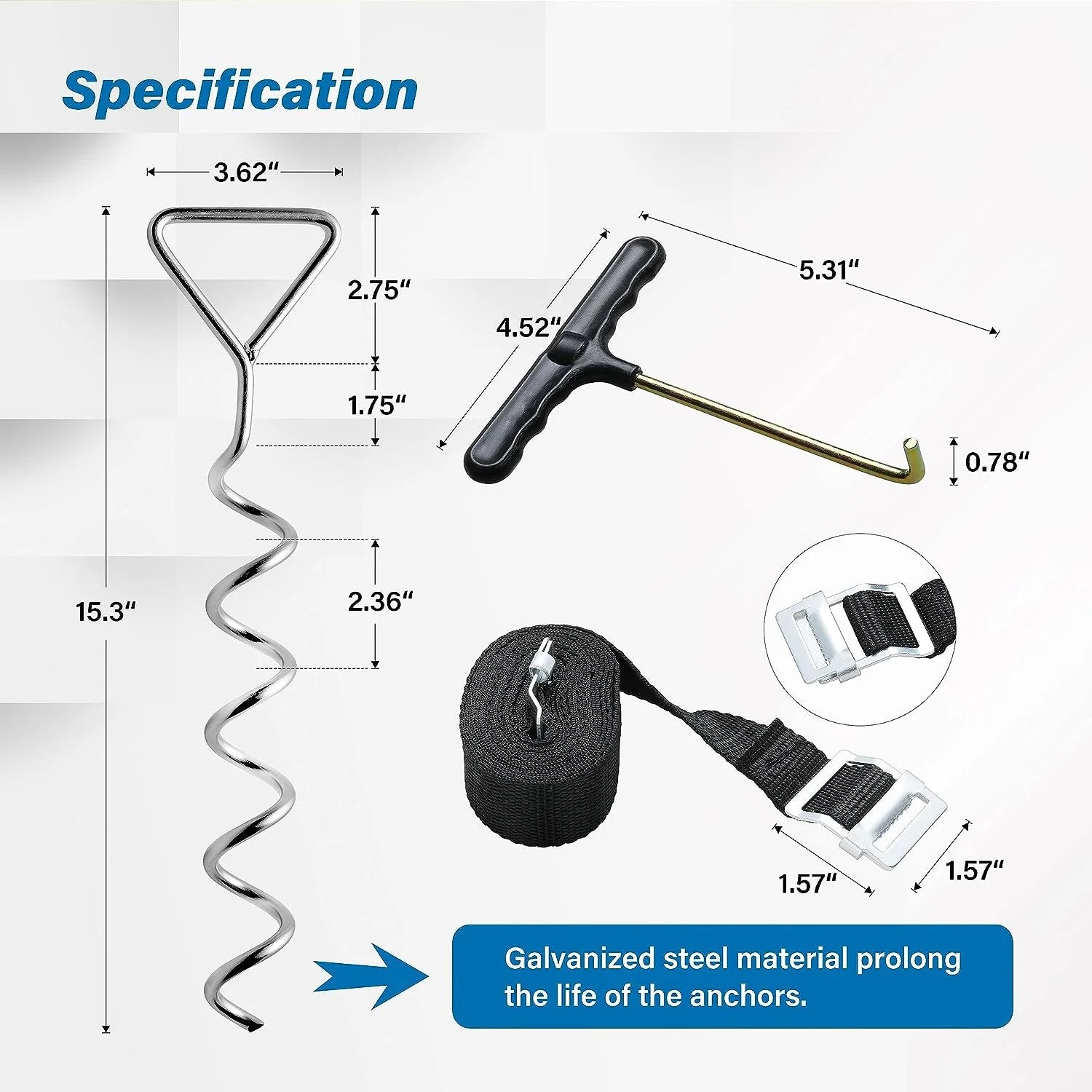Corkscrew Shape Steel Stakes Anchor Kit with T Hook Q6157
