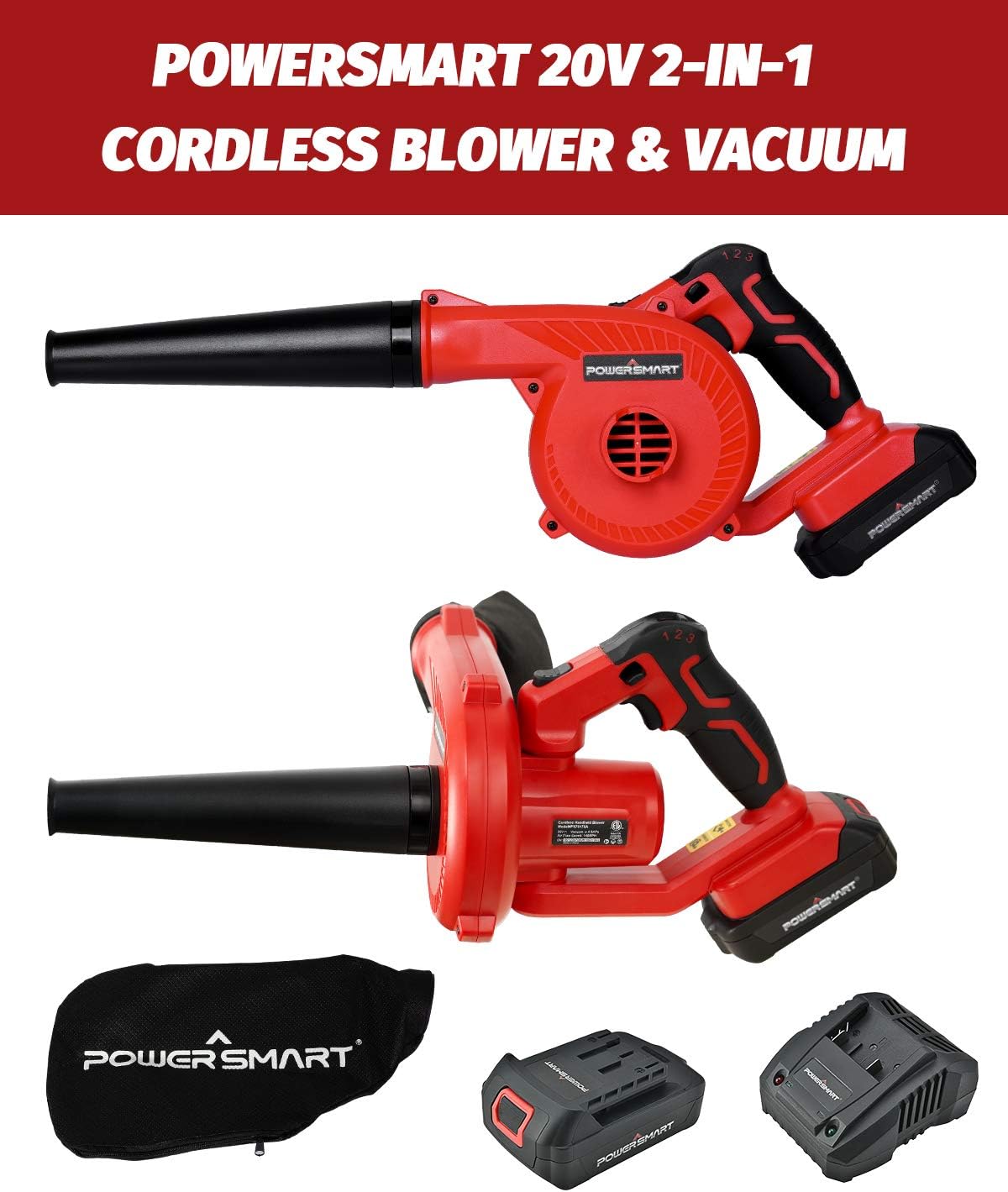 145 MPH Cordless Leaf Blower Battery & Charger Included Pack of 2 R825