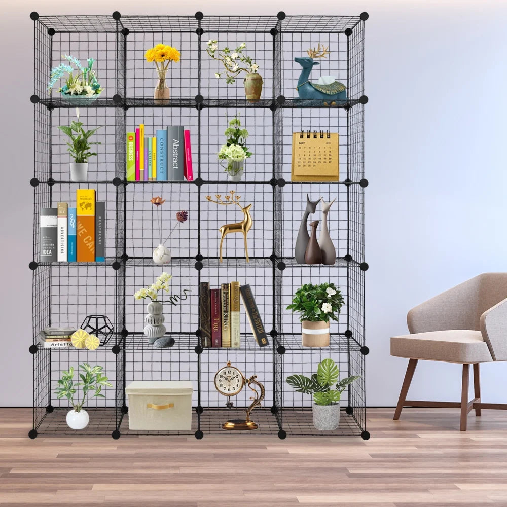 Black Metal 20-Cube Organizer Shelves D908