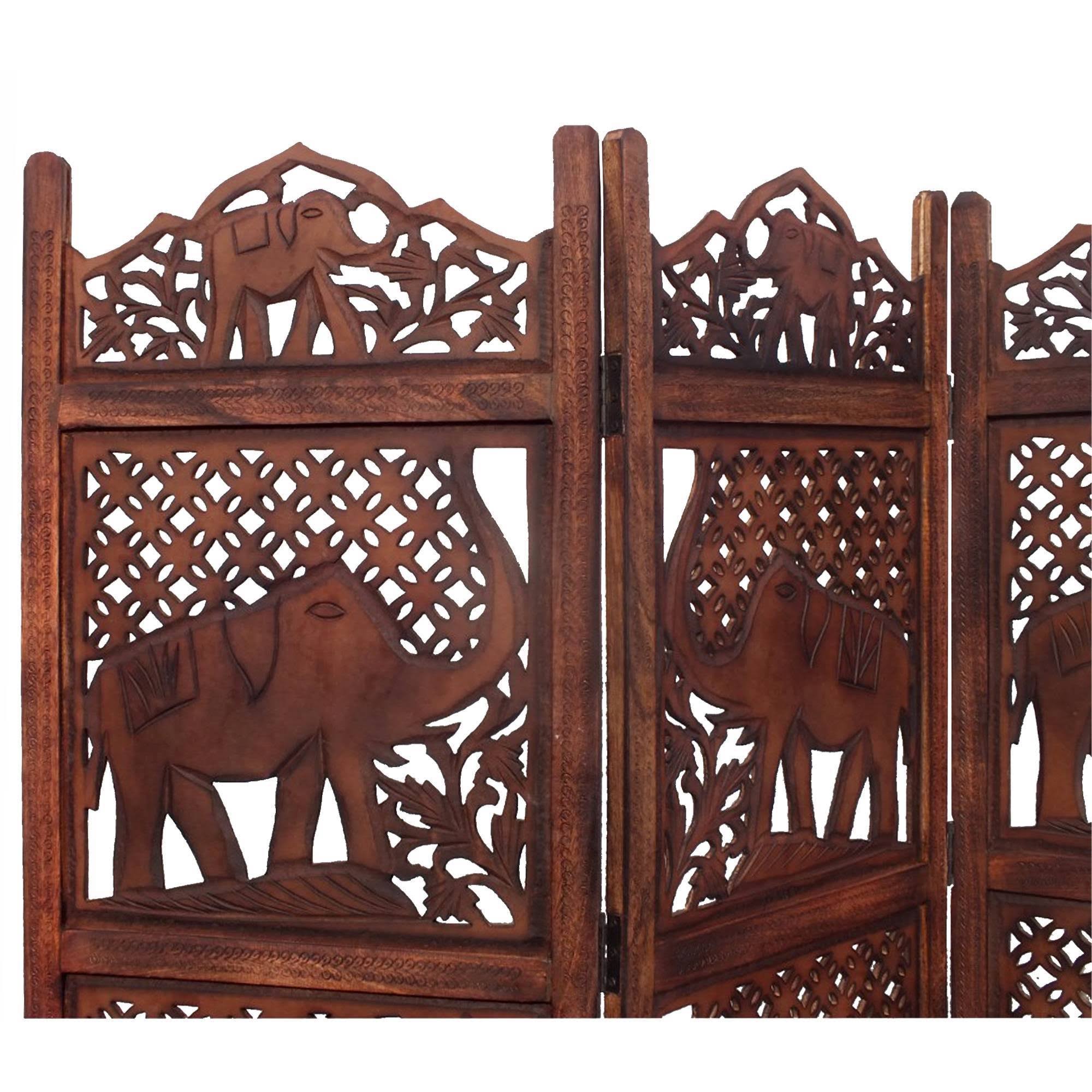 Brown Wooden 4 Panel Room Divider U98646