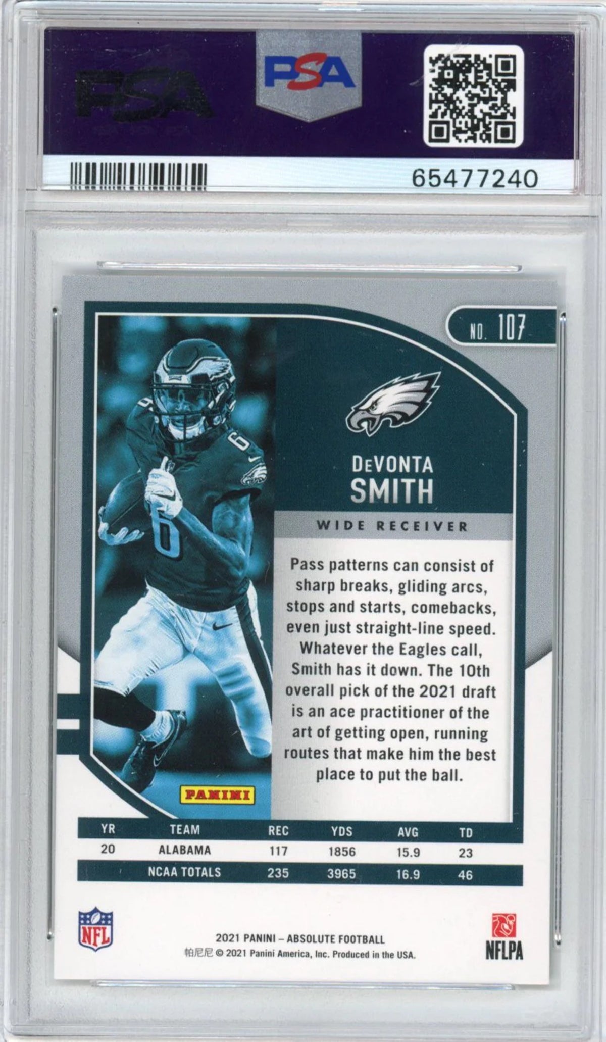 2021 Panini Absolute DeVonta Smith #107 Rookie RC Football Card PSA 9 Mint S3367