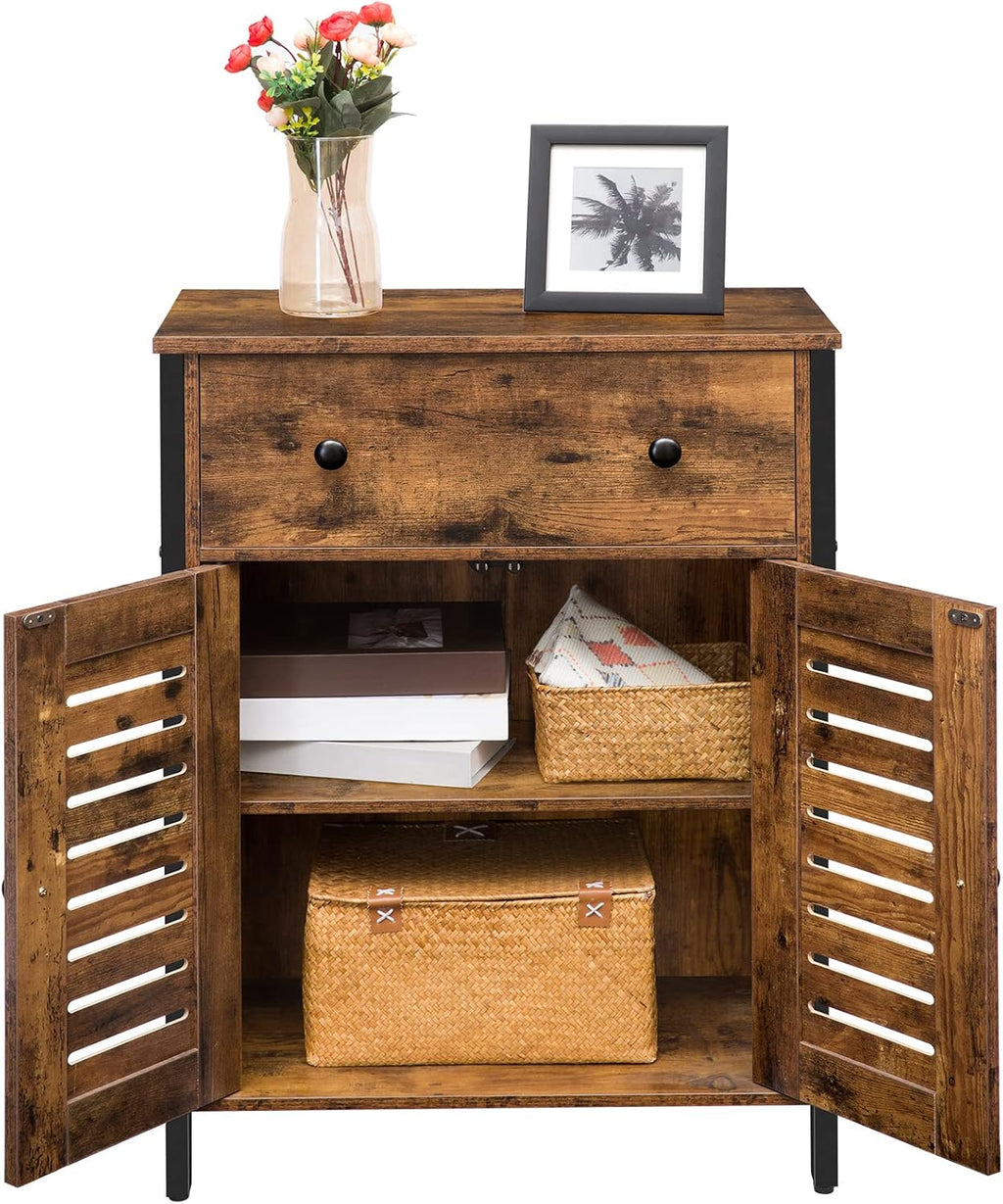 Rustic Brown Kitchen Sideboard Floor Storage Cabinet with Drawers and Height-Adjustable Shelves Z307