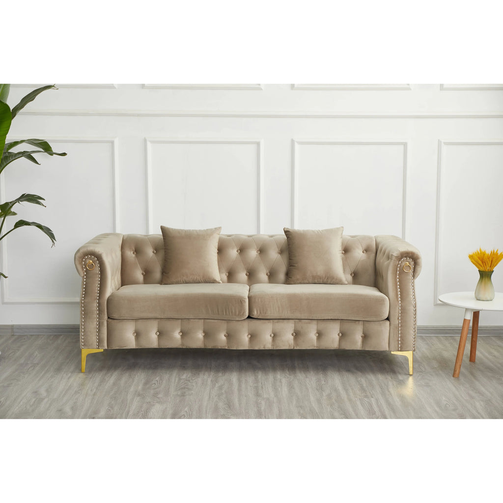Beige 2 Piece Velvet Loveseat and Sofa Set W43699