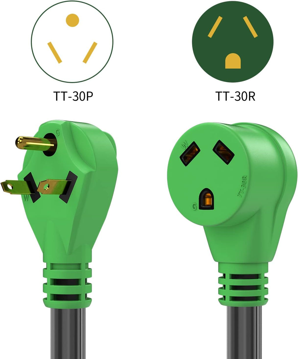 RV Detachable Power Cord 30A 50FT with Polarity LED Indicator, TT-30P Male to L5-30R Locking Female, Storage Bag and Plastic Strap V543