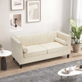Beige Velvet Loveseat Sofa with Two Throw Pillows K13606