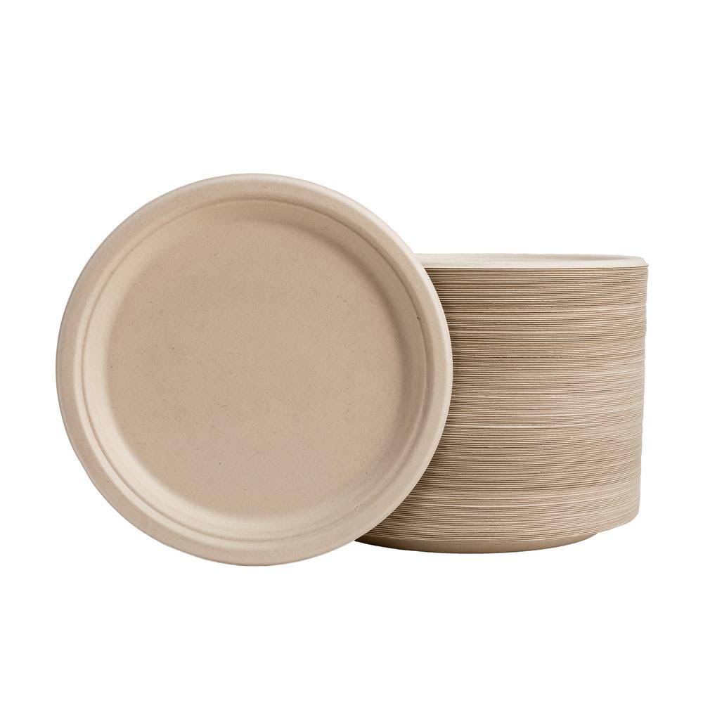300 Pack Natural Compostable Sugarcane Plates N63920