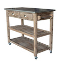 Gray Wooden Frame Kitchen Cart with Metal Top and Casters I319516