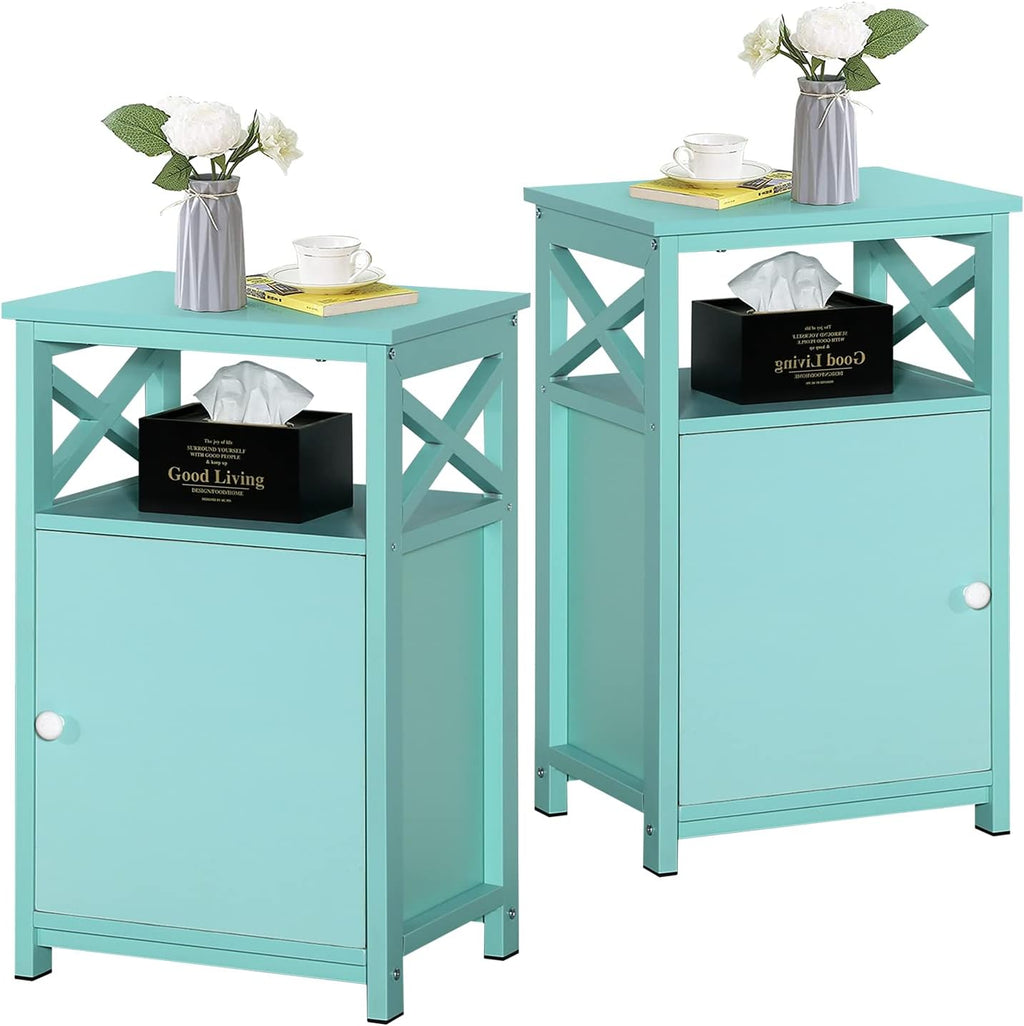 Light Blue Set of 2 Night Stand with Storage Cabinet N827894