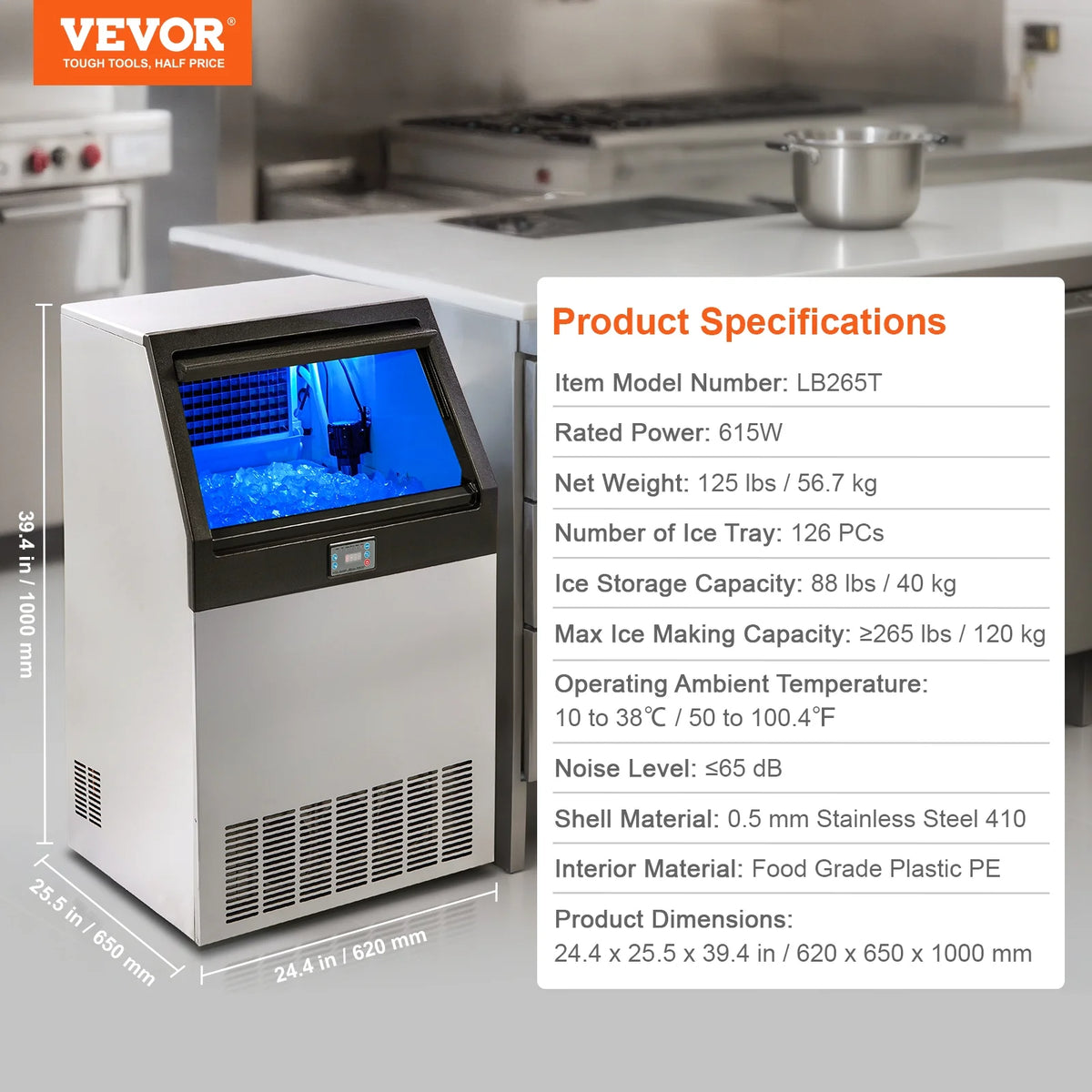 265lbs/24H Freestanding Ice Maker Cabinet Machine O129636