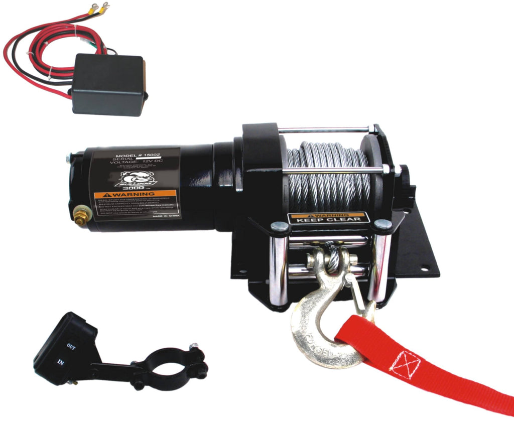 3000lb ATV Winch with Mini-Rocker Switch, Mounting Channel, Roller Fairlead J6116