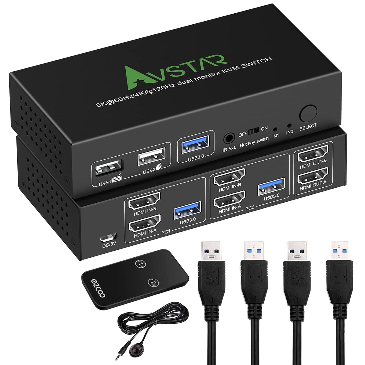 8K@60Hz 4K@120Hz HDMI 2.1 KVM Switch 2 Port Dual Monitor R153161