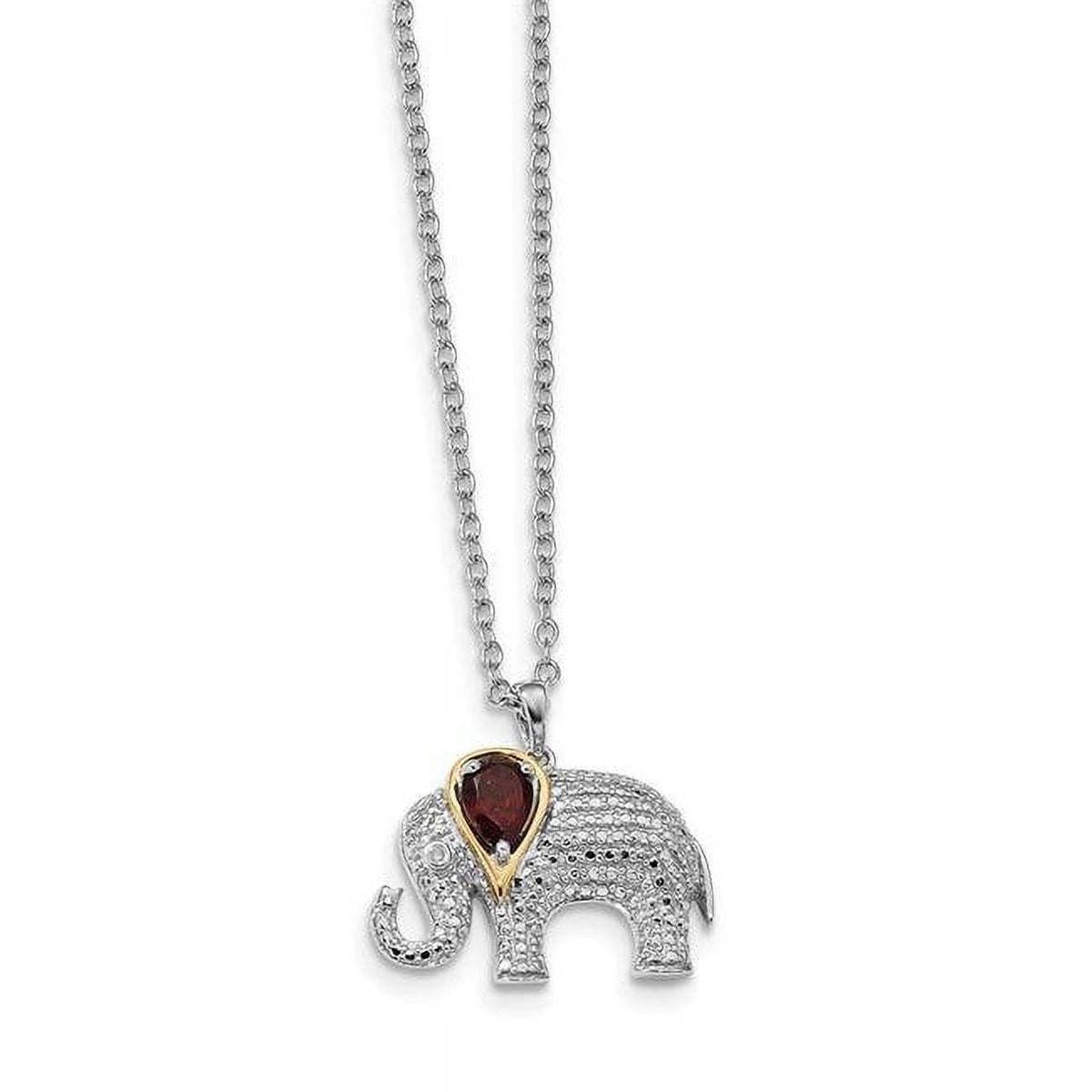 Sterling Silver Garnet Diamond Elephant Necklace A27414
