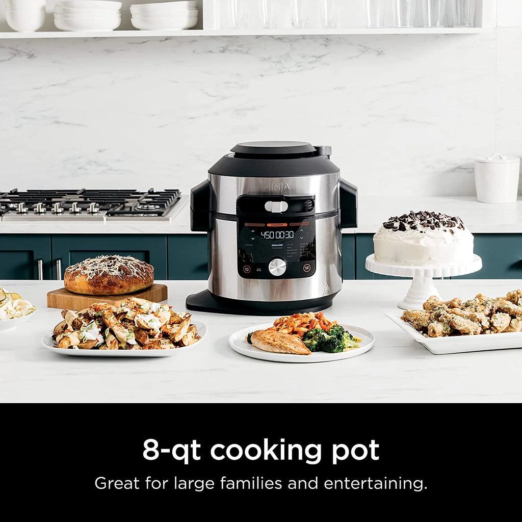 Open Box 8 Qt Pressure Cooker Steam Fryer with SmartLid Silver Q6066