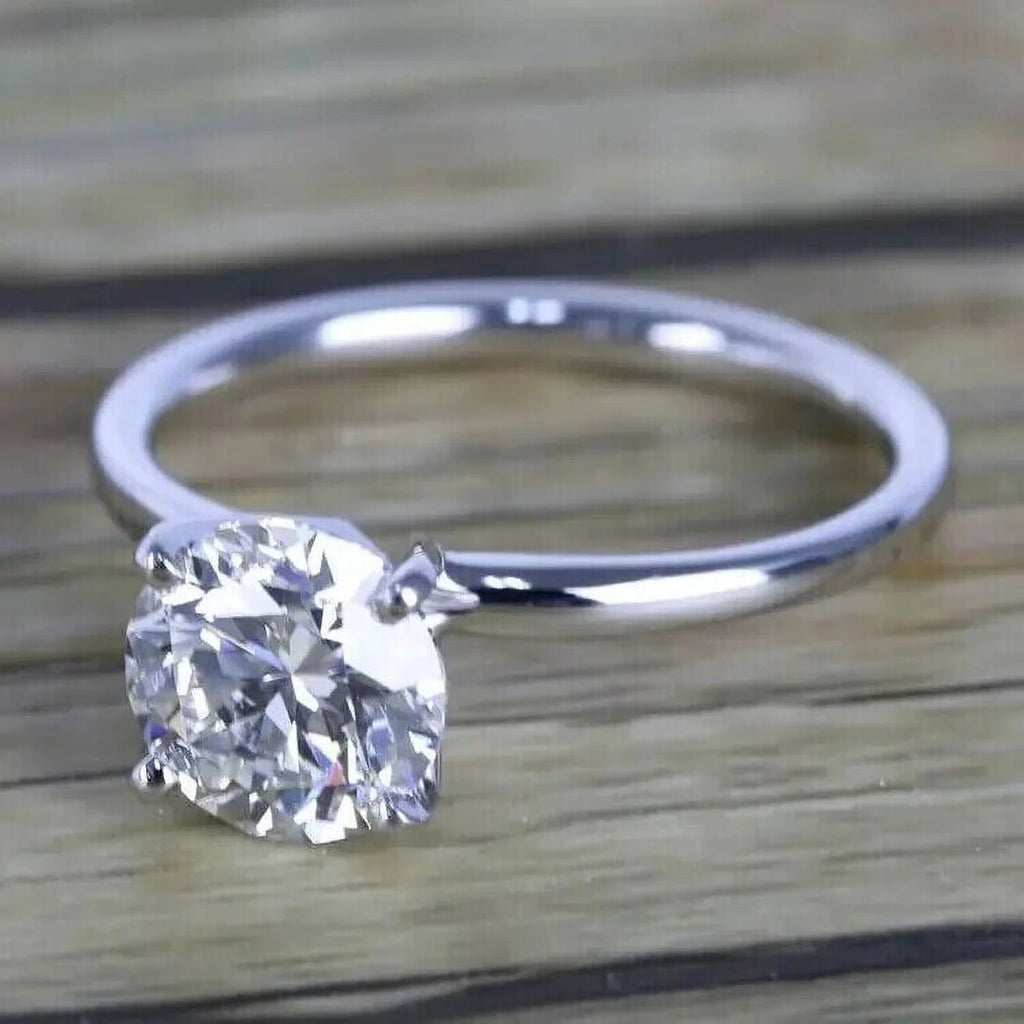 14K White Gold Finish Solitaire Engagement Ring A9102