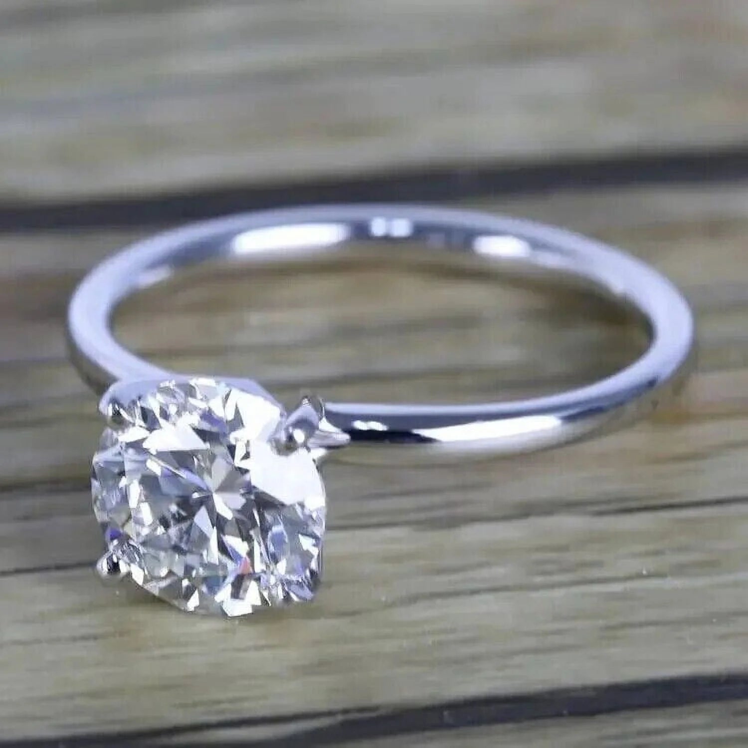 14K White Gold Finish Solitaire Engagement Ring A9102
