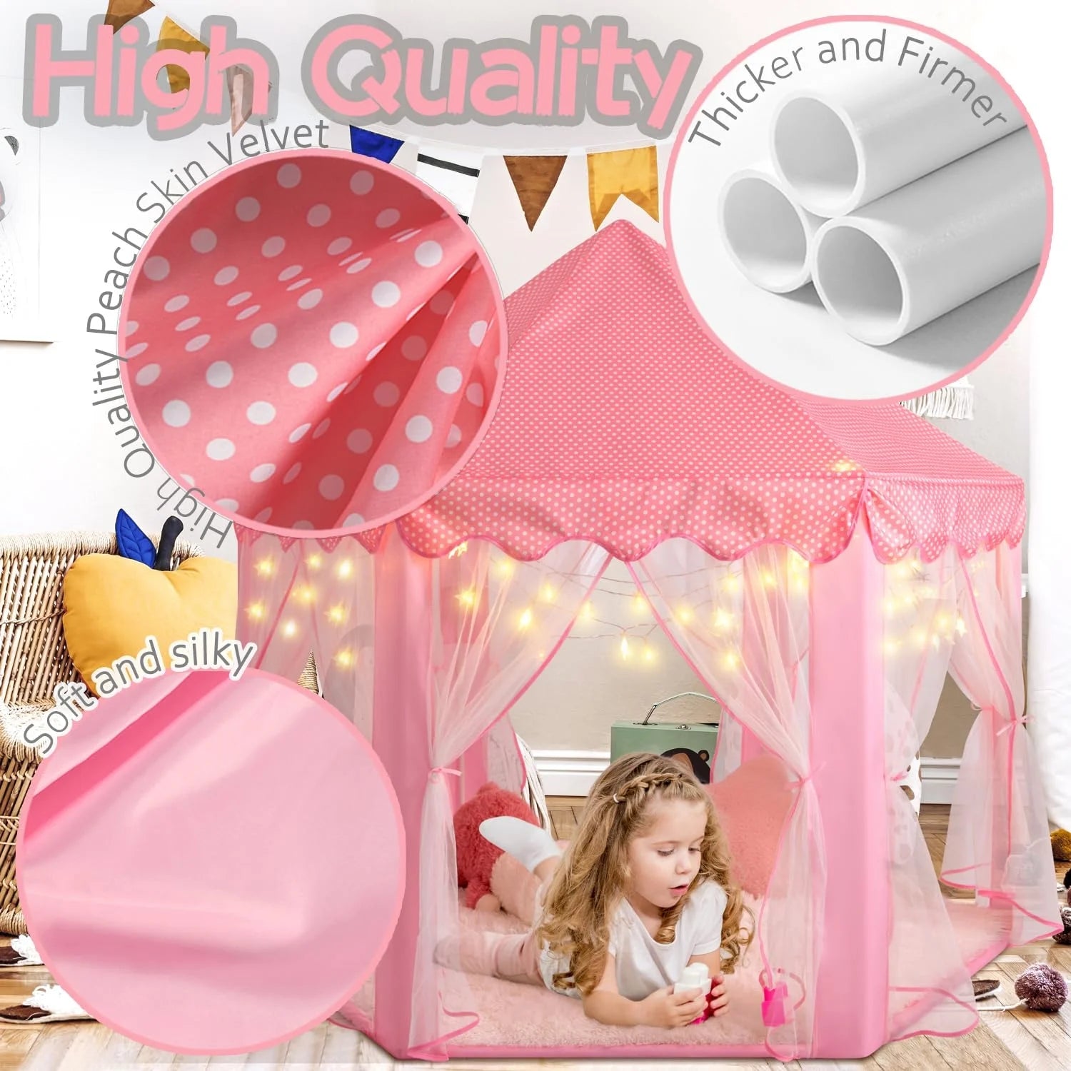 Princess Tent with LED Star Lights, 55'' x 53'' Pink K4650