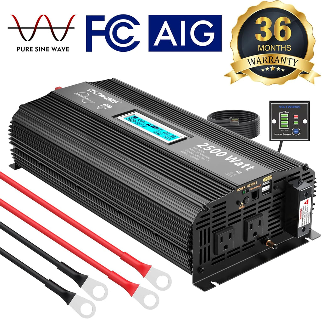 2500 Watt Car Power Inverter DC 12V to 110V-120V AC with LCD Display 2 AC Outlets 2 USB Ports V776776