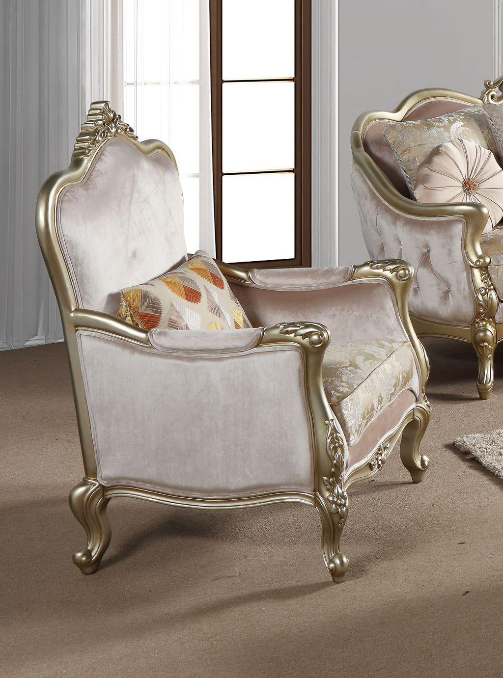 Champagne Finish Wood Sofa Set 3Pcs M490041