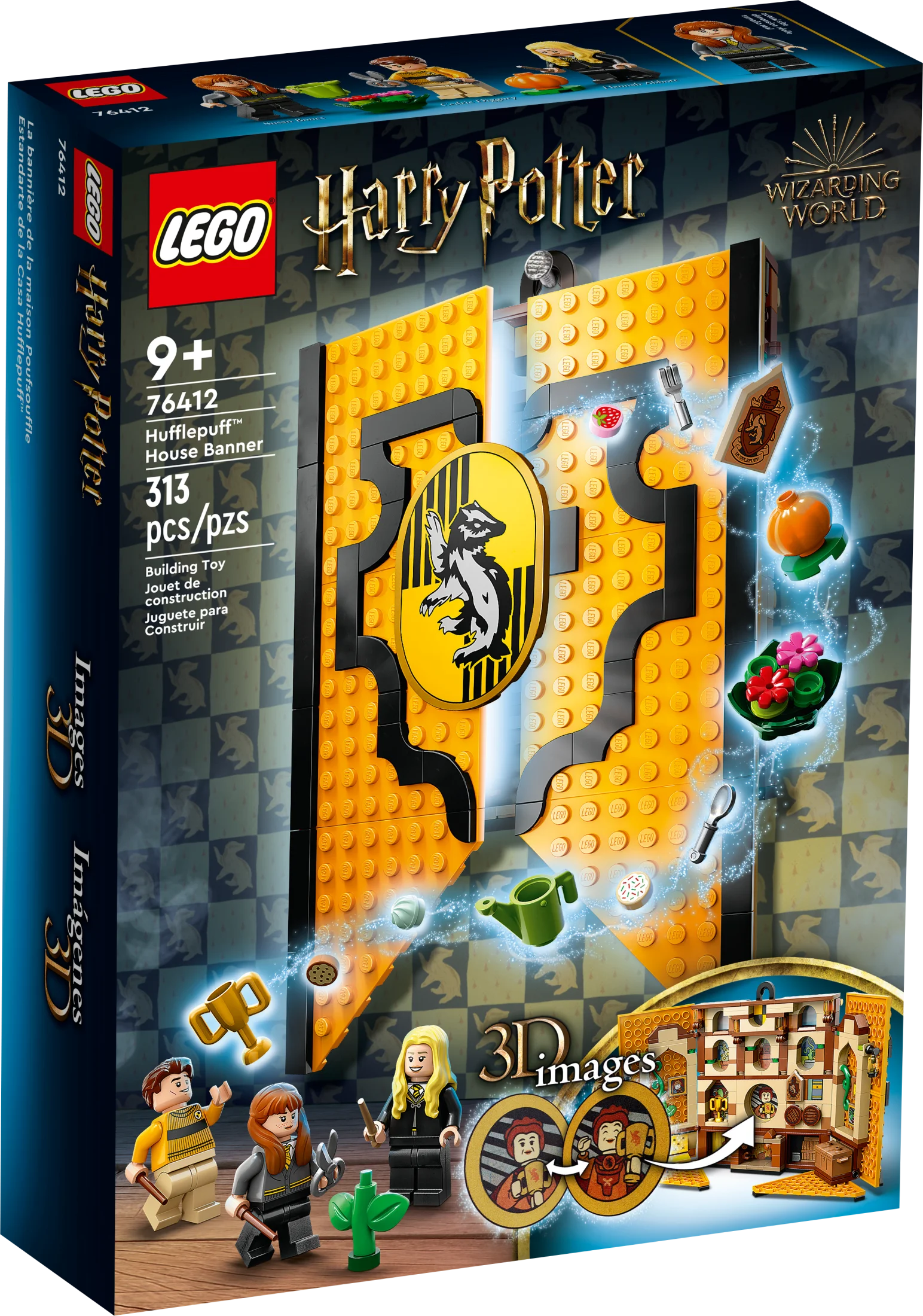 LEGO Harry Potter Hufflepuff House Banner 76412 - Hogwarts Castle Common Room Toy or Wall Decoration, Set with 3 Minifigures and Mandrake, Collectible Travel Toys, Great Gift for Boys, Girls, or Kids G170