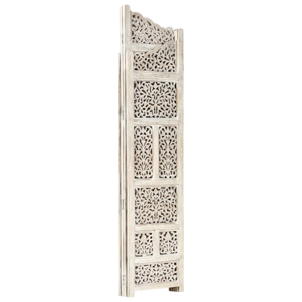 White 4-Panel Solid Mango Wood Room Divider U43564