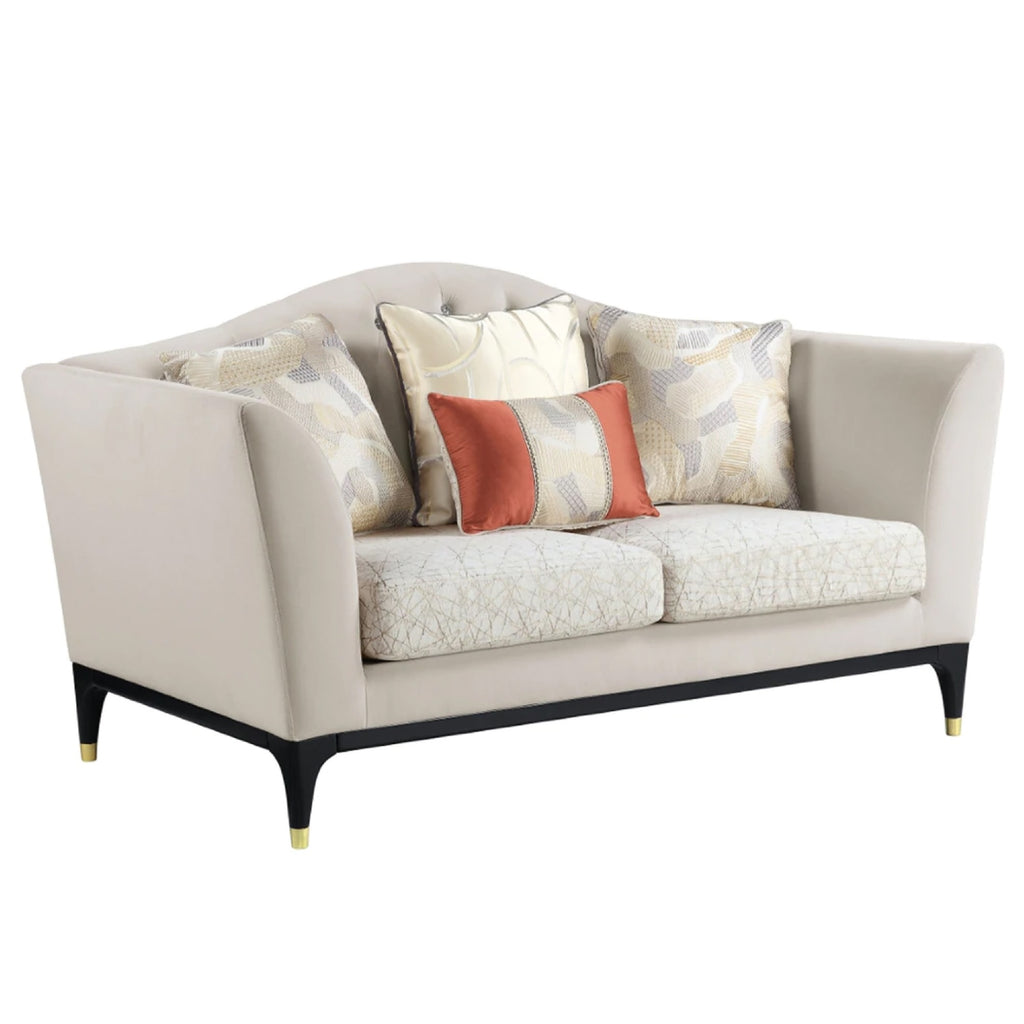 Beige Velvet Loveseat Sofa with Metal Legs Q11666