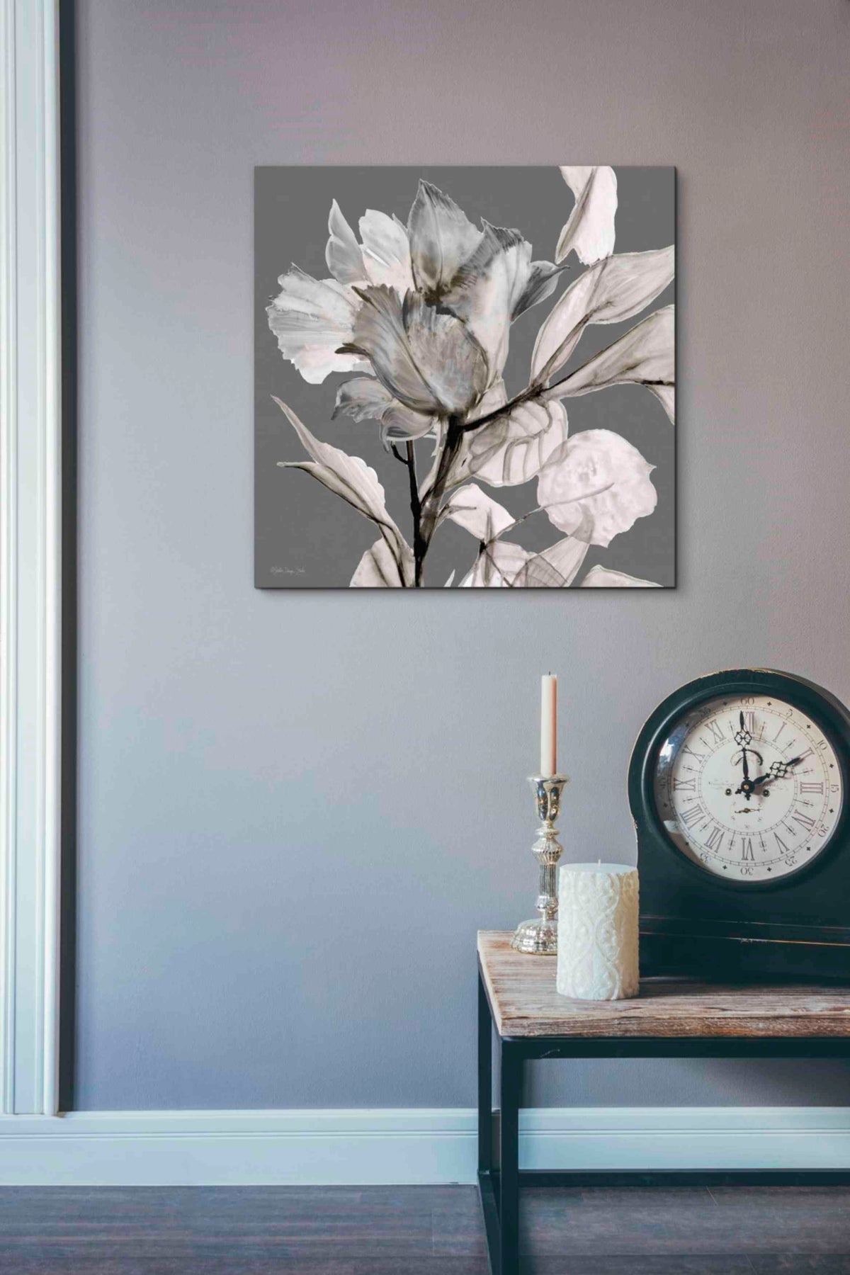 Floral in Gray 2 Canvas Wall Art 18"x18" J171