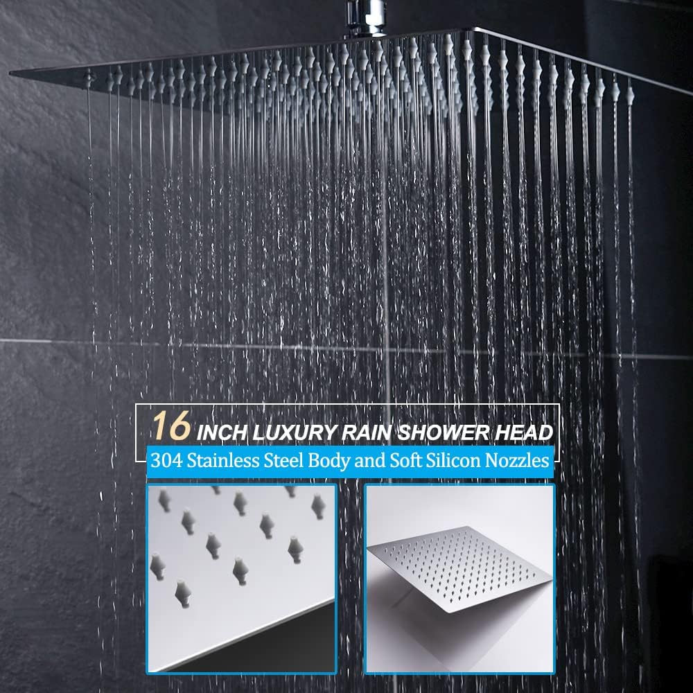 16 Inch Square Rainfall Shower System Set with 4 Body Spray Jets and Handshower D5009