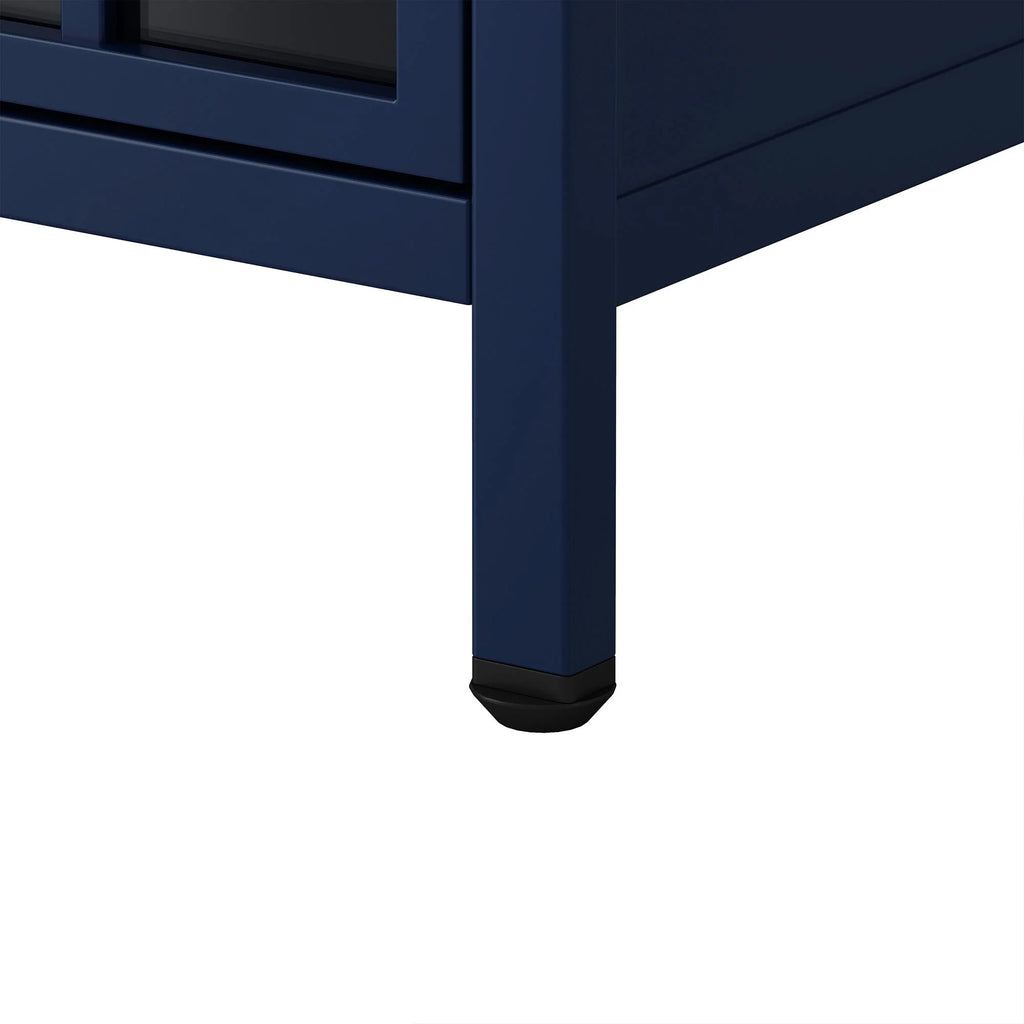 Nightstand with Storage Cabinet & Solid Wood Tabletop, Dark Blue E13761