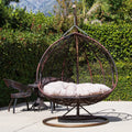 Gray Wicker Patio Swing Chair with Cushion Mat L69364