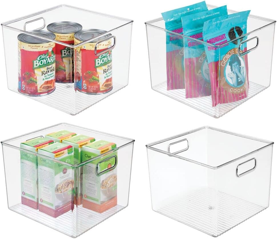White Stackable Plastic Storage Organizer Bin Basket with Handle, 4 Pack F5266