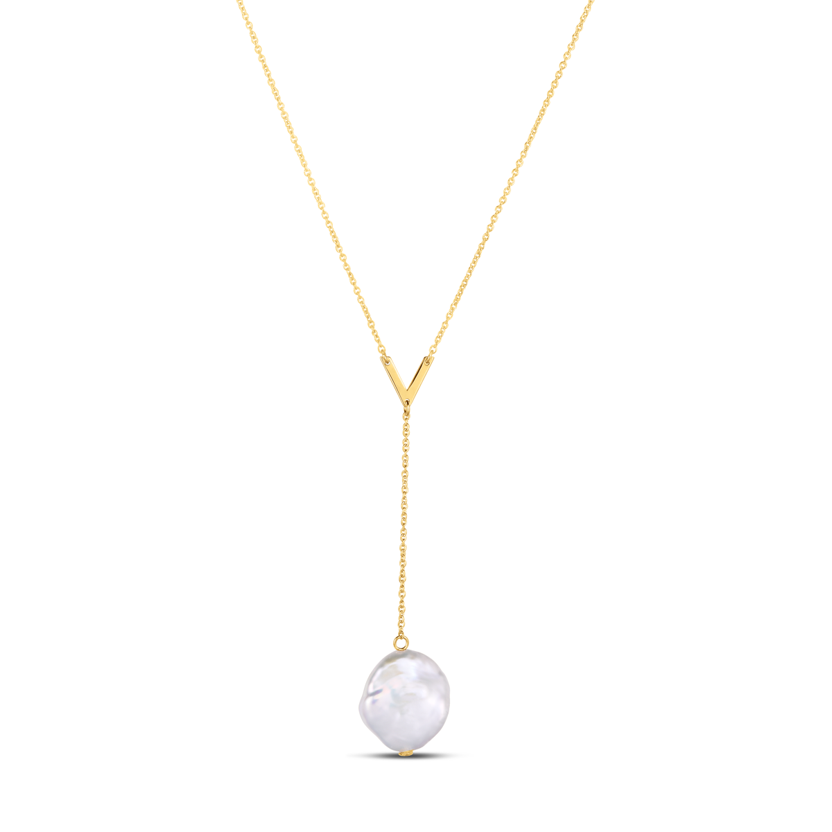 14K Yellow Gold Keshi Pearl Lariat Necklace with Lobster Clasp - 18" O649445