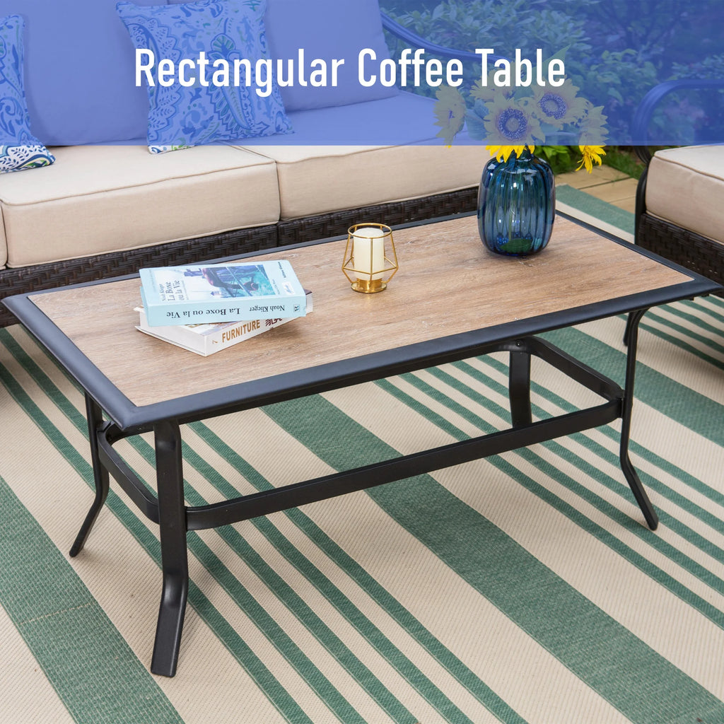 7-Seat Patio Conversation Set with 3-Seat Sofa, Rocking Chairs, Ottomans & Table, Black & Beige U129701