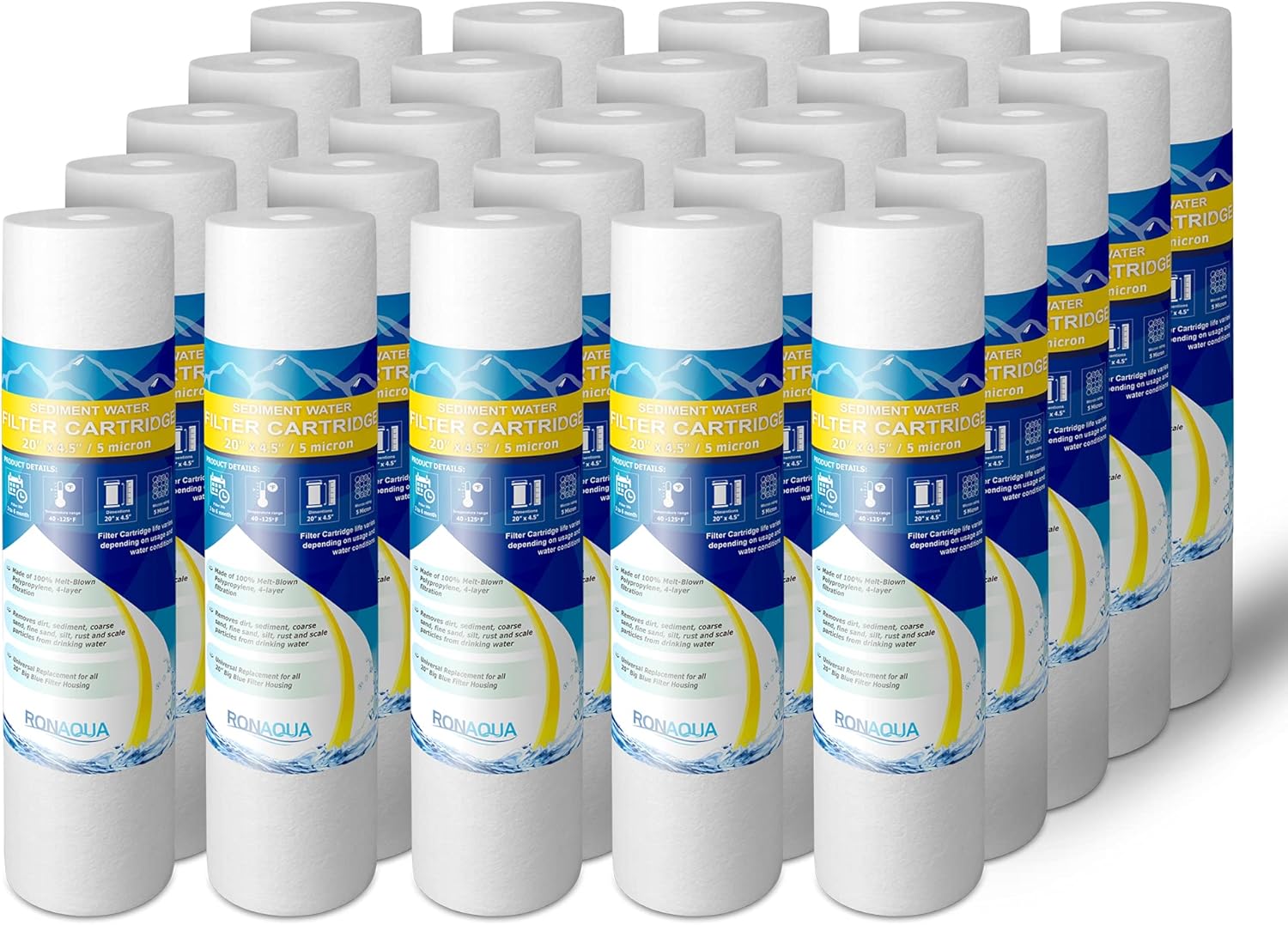 5 Micron 4.5”x 20 Water Filter Cartridges Pack of 2 O59069