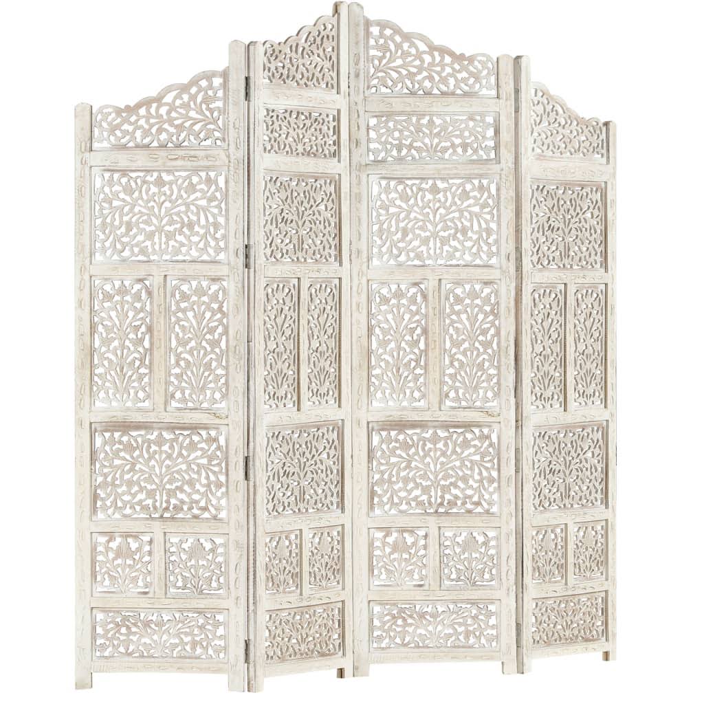 White 4-Panel Solid Mango Wood Room Divider U43564