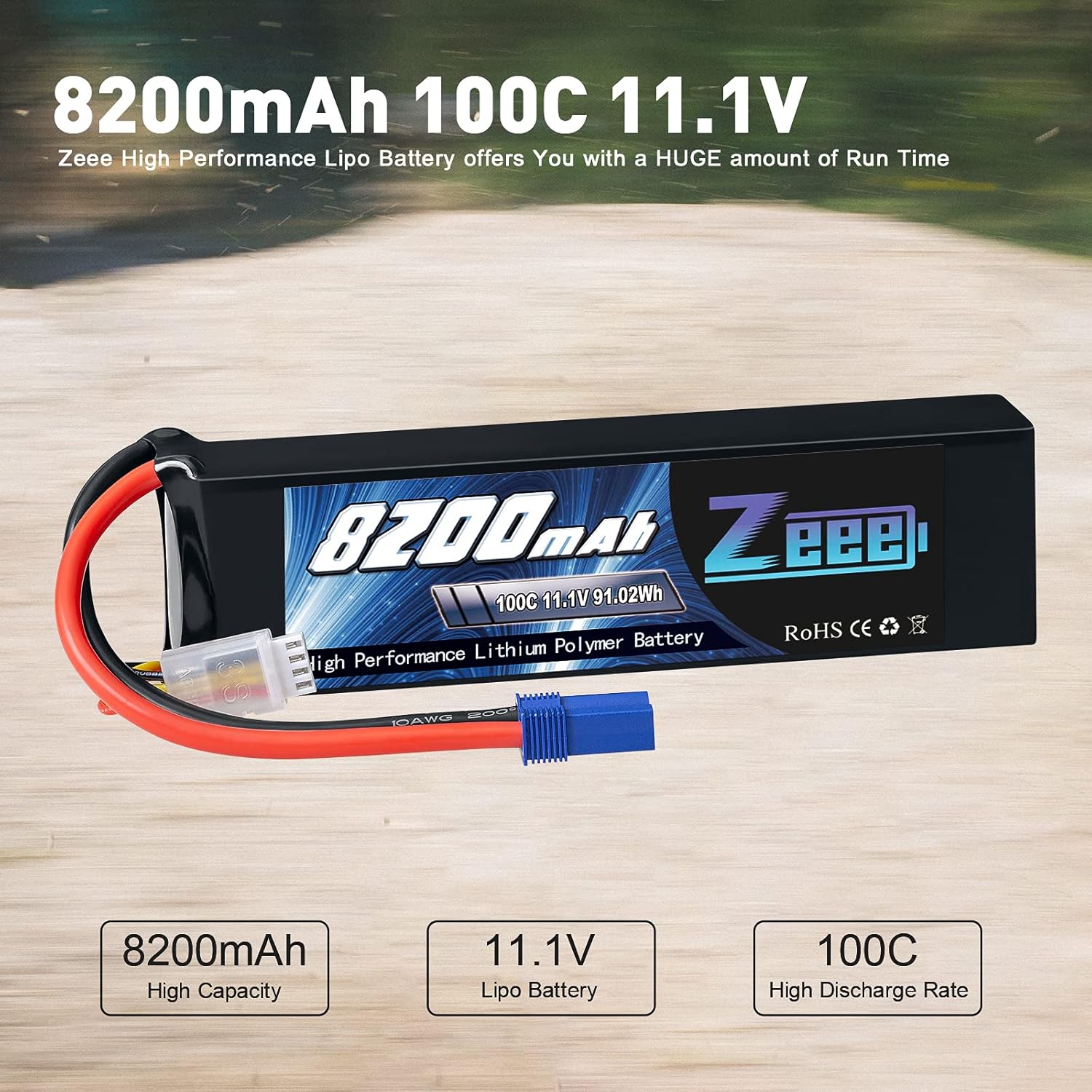 3S 8200mAh 11.1V 100C EC5 Connector Soft Case Lipo Battery (2 Pack) V2618