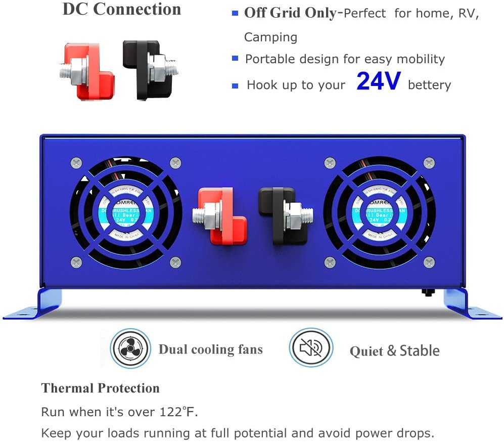 Pure Sine Wave Power Inverter 3500W / 7000W Peak DC 24V to AC 110V 120V with LCD Display G152